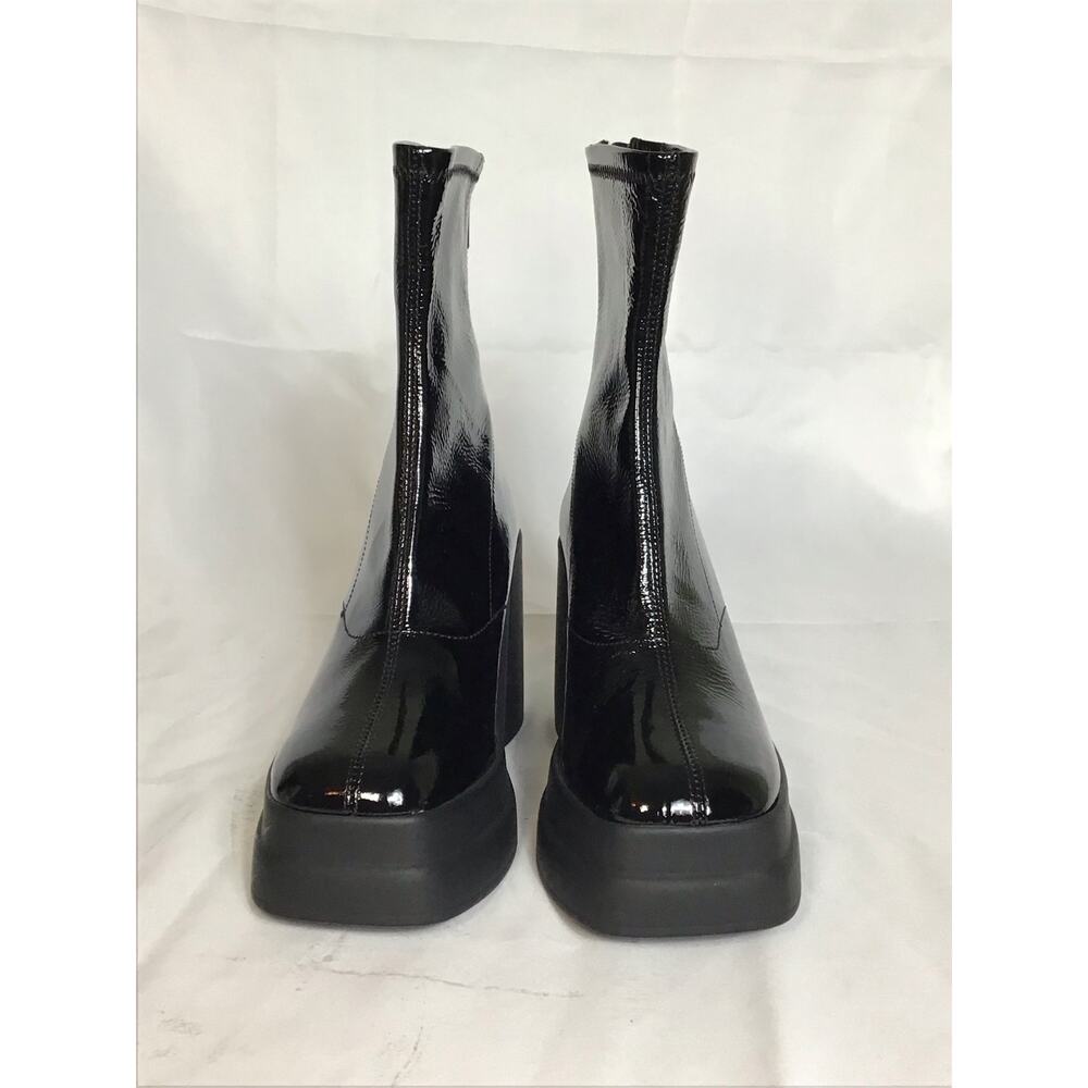 Free People Women Platform Chunky Heel Bootie  Sz36 Black Patent Club Moto Shiny - Picture 5 of 9